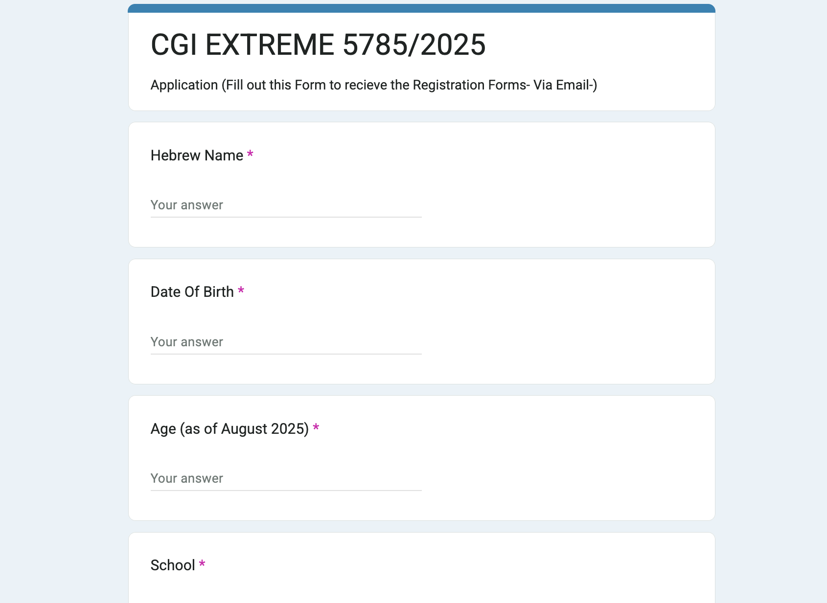 Google Forms Application Preview